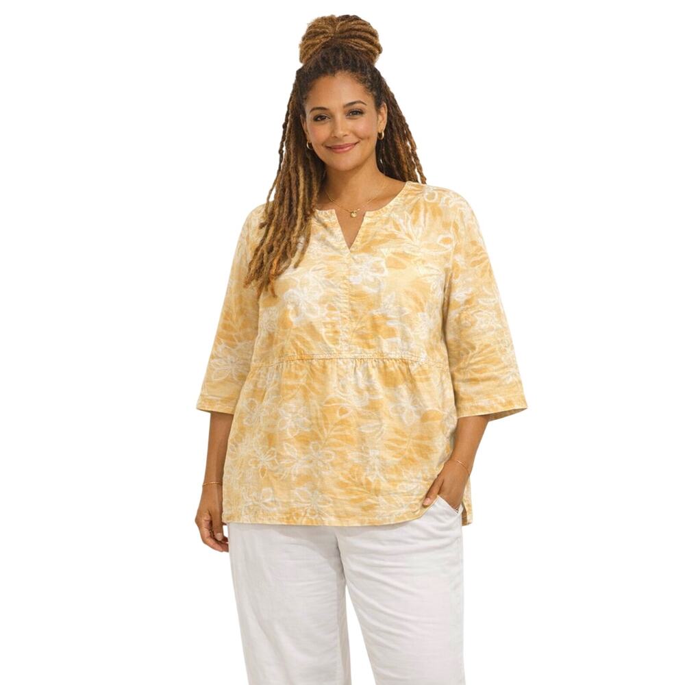 Vintage WEK WOMAN Blouse Women’s L Ivory Yellow Floral Cotton Tunic USA Made EUC